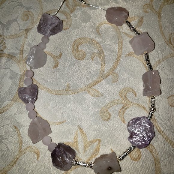 None Jewelry - Handmade Pink and Purple Raw Quartz Necklace!